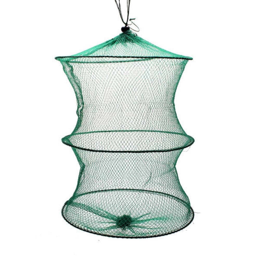 Folding Round Metal Frame Nylon Mesh Crab Fish Fishing Landing Net-Green