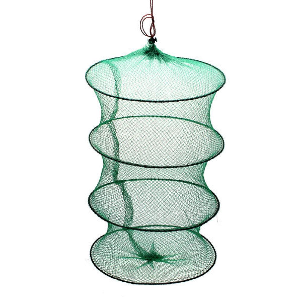 Folding Round Metal Frame Nylon Mesh Crab Fish Fishing Landing Net-Green