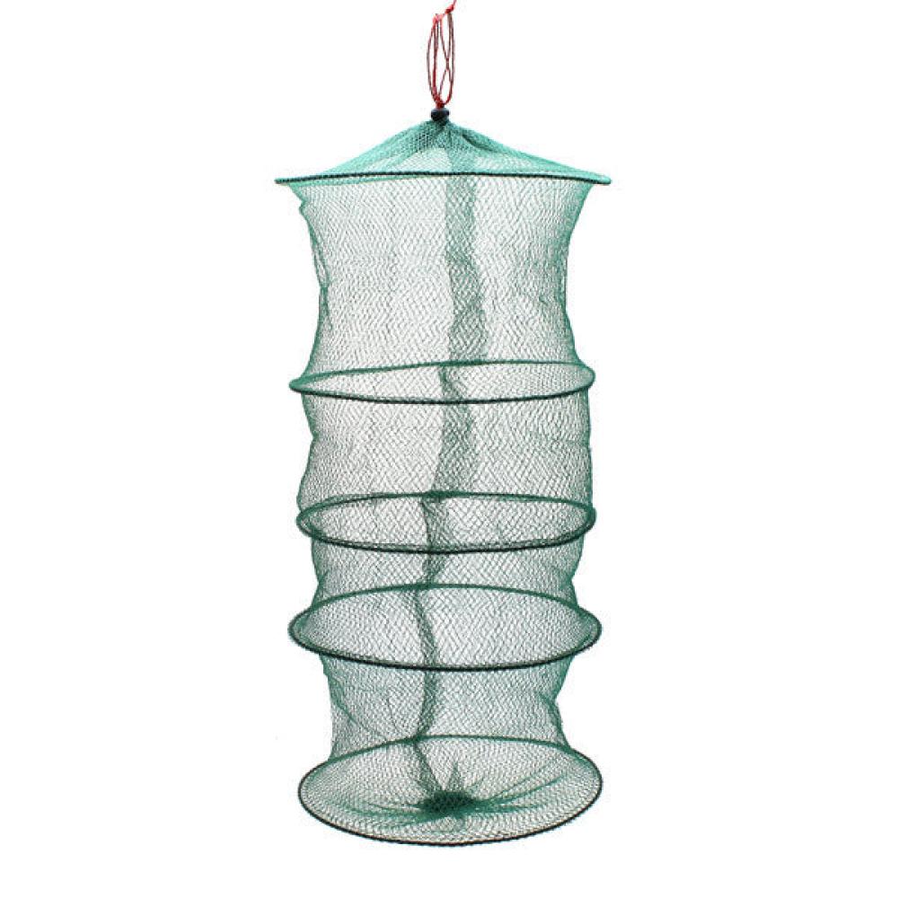 Folding Round Metal Frame Nylon Mesh Crab Fish Fishing Landing Net-Green