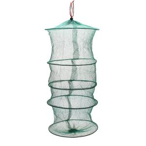Folding Round Metal Frame Nylon Mesh Crab Fish Fishing Landing Net-Green