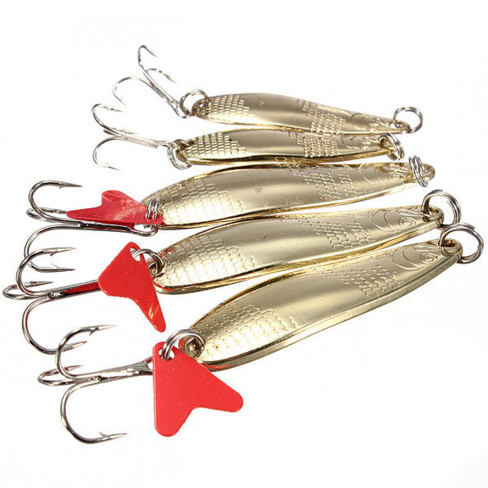 Hard Lure Iron Copper Metal Sequins Bait Lure Bass Spoon Treble Hook