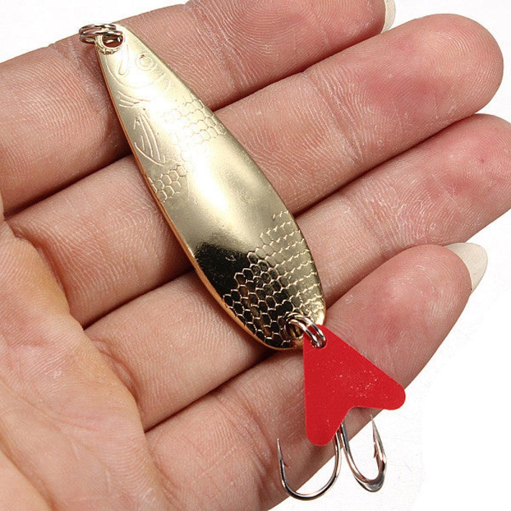 Hard Lure Iron Copper Metal Sequins Bait Lure Bass Spoon Treble Hook