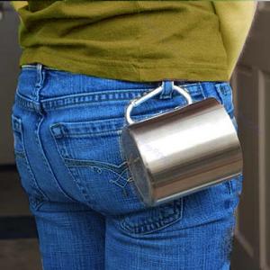 220ml Portable Stainless Steel Mug Camping Cup Carabiner Double Wall