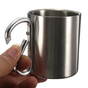 220ml Portable Stainless Steel Mug Camping Cup Carabiner Double Wall