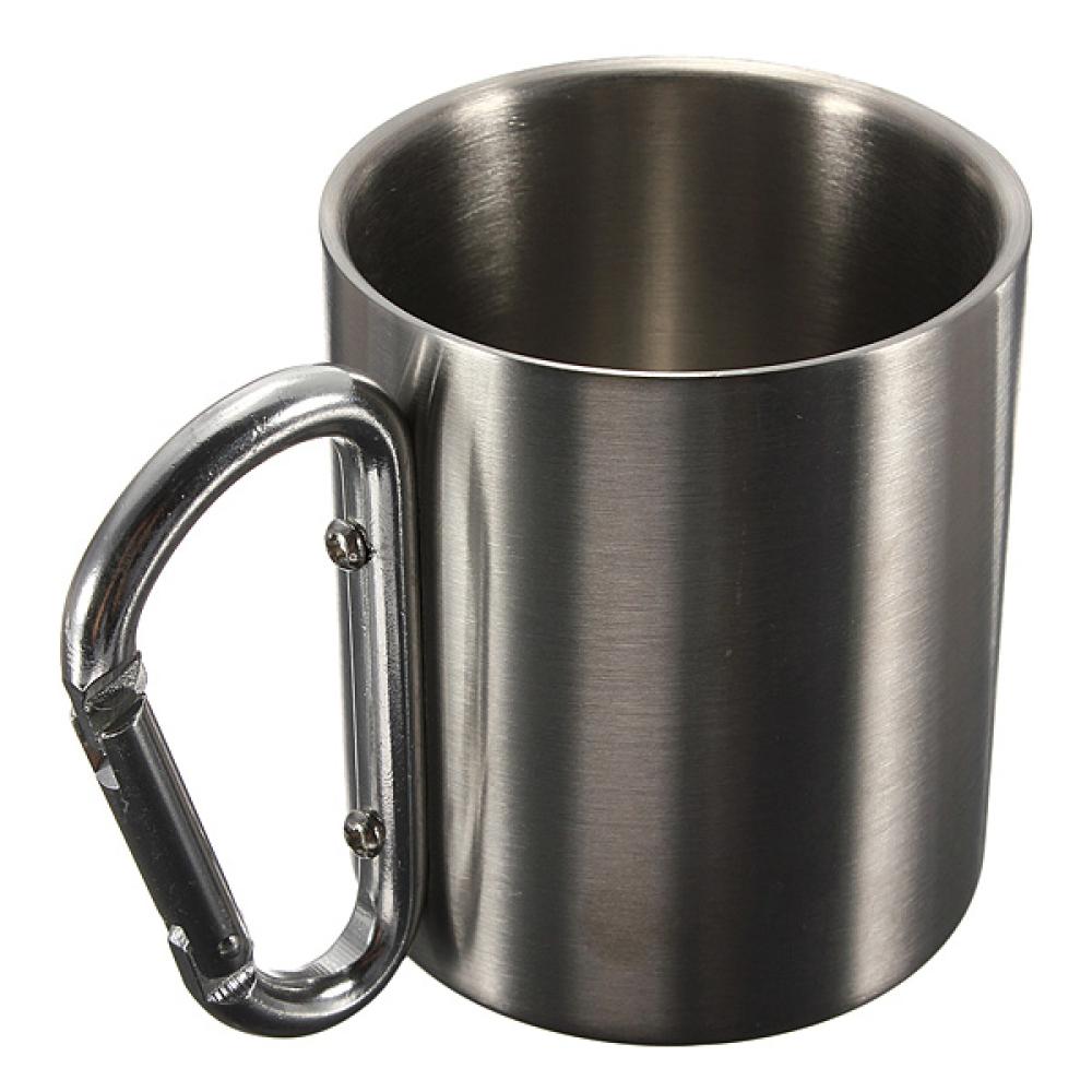 220ml Portable Stainless Steel Mug Camping Cup Carabiner Double Wall
