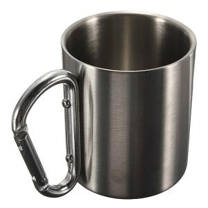 220ml Portable Stainless Steel Mug Camping Cup Carabiner Double Wall