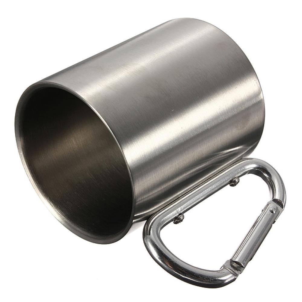 220ml Portable Stainless Steel Mug Camping Cup Carabiner Double Wall