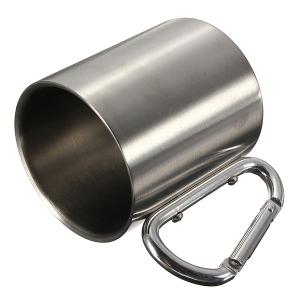 220ml Portable Stainless Steel Mug Camping Cup Carabiner Double Wall