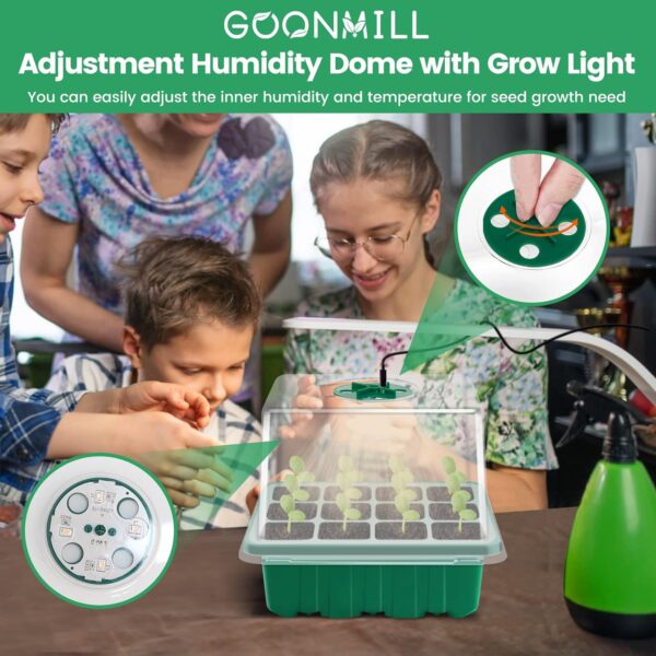 Seed Starter Tray with Grow Light, 5 Packs Plant Starter Tray Seedling Starter Kit with Humidity Domes Base Indoor Greenhouse Mini Propagator Station for Seeds Growing Starting (12 Cells per Tray) - Image 2