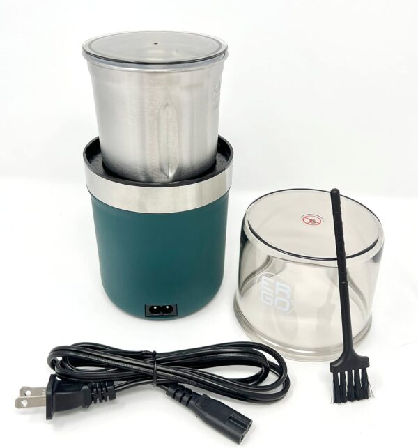 ERGO Herb Grinder - Electric. Large Capacity with Removable (washable) Stainless Cup and Airtight Lid. For Herbs and Spices. Pollen Brush included - Image 3
