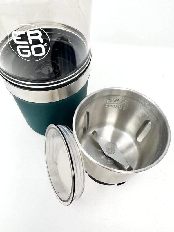 ERGO Herb Grinder - Electric. Large Capacity with Removable (washable) Stainless Cup and Airtight Lid. For Herbs and Spices. Pollen Brush included - Image 4