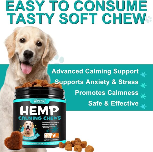 Hemp Calming Chews for Dogs 150 Count (11.6 oz), Dog Calming Chews, Helps with Dog Anxiety, Separation, Barking, Stress Relief, Melatonin for Dogs, Sleep Calming Aid, for All Breeds & Sizes - Image 2