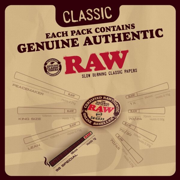 RAW Cones Classic 98 Special - 50 Pack - Slow Burning Pre Rolled Cones with Tips & Packing Tubes Included - Rolling Papers - Image 5