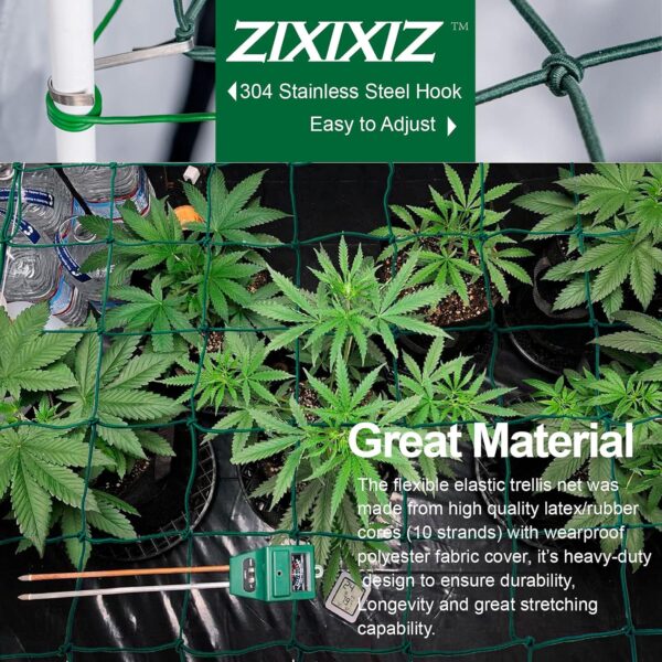 Trellis Netting for 4x4 ft Grow Tents, Dual-layer Flexible Net 3x3 ft with Stainless Steel Hooks&Plant Labels&Garden Plant Twist Tie &Hook and Loop Tape (49&100 Meshes) - Image 5