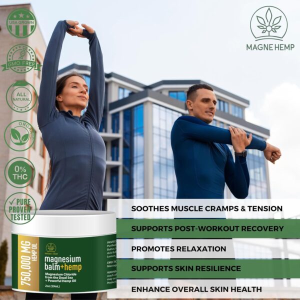 Magnesium Cream for Pain + Hemp - 750,000mg Hemp Oil - Soothing Hemp Cream Provides Fast Acting Joint and Muscle Relief - All Natural Daily Support for Comfort and Wellness - Made in USA - Image 5