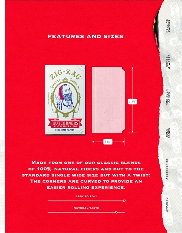 ZIG-ZAG Rolling Papers - Original Kutcorner - 70mm - Easy to Use - Natural Gum Arabic - Slow Burning (6 Pack) - Image 3