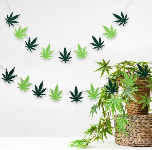 2 Pieces Pot Leaves Felt Banners Pot Leaf Weed Shaped Banners Green Weed Leaves Banner Decorations for Party Home Supplies - Image 6