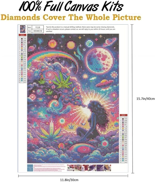 wmpikd Hippie Hippy Girl Diamond Art Painting Kits for Adults 5d DIY Trippy Cool Girl Gem Art Kit for Beginners Round Full Drill Paint with Diamonds Crafts Home Wall Decor Gifts 12x16 Inch - Image 2