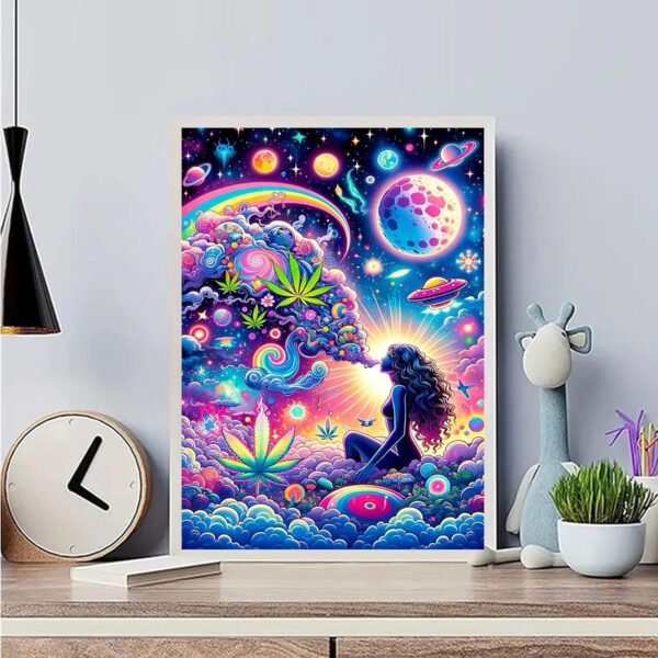 wmpikd Hippie Hippy Girl Diamond Art Painting Kits for Adults 5d DIY Trippy Cool Girl Gem Art Kit for Beginners Round Full Drill Paint with Diamonds Crafts Home Wall Decor Gifts 12x16 Inch - Image 3