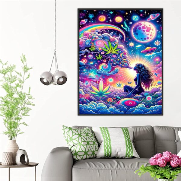 wmpikd Hippie Hippy Girl Diamond Art Painting Kits for Adults 5d DIY Trippy Cool Girl Gem Art Kit for Beginners Round Full Drill Paint with Diamonds Crafts Home Wall Decor Gifts 12x16 Inch - Image 4
