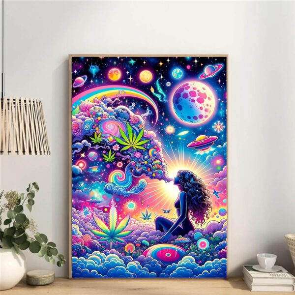 wmpikd Hippie Hippy Girl Diamond Art Painting Kits for Adults 5d DIY Trippy Cool Girl Gem Art Kit for Beginners Round Full Drill Paint with Diamonds Crafts Home Wall Decor Gifts 12x16 Inch - Image 7
