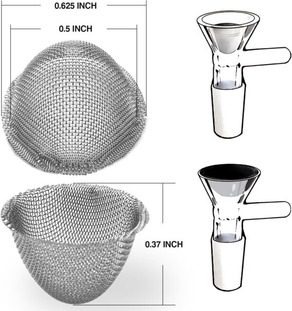 Pipe Screens 1/2 Inch 0.5 Inch 30 Pieces Adjustable Tapered Design Bowl Screens, 100% Stainless Steel Mesh - Image 2