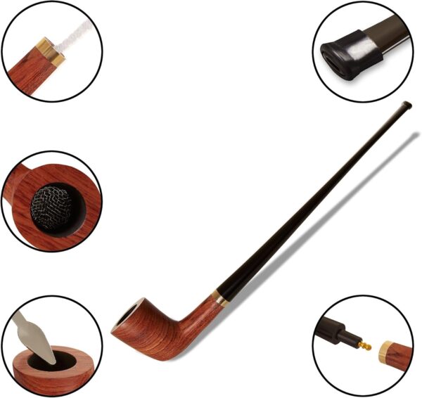 Capo Lily Tobacco Pipe Set, Handmade Pear Wood Churchwarden Kit with Accessories - Image 3