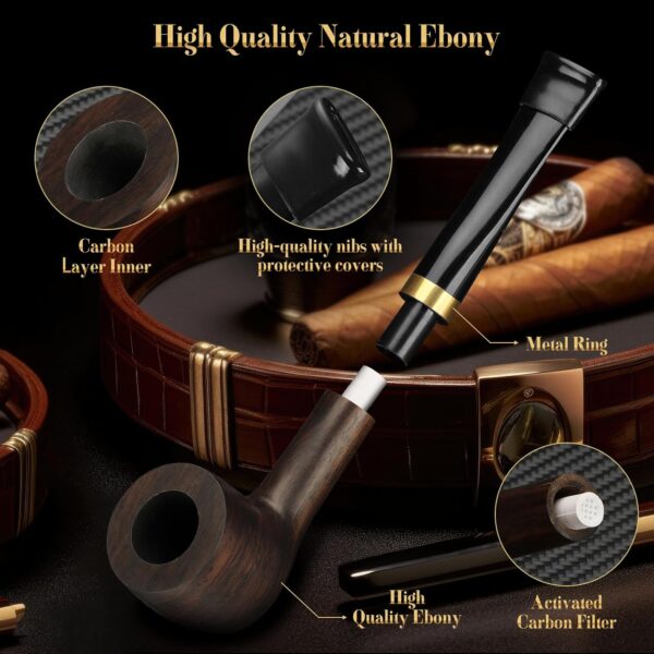 Tobacco Pipe Set, Handmade Wooden Pipe, Soft Flame Pipe Lighter and Smoking Pouch Set.Equipped With Pipe Cleaning Strips, Flame Retardant Mesh, Filters and Lighter, Comes with 3 Collapsible Pipe Cleaning Tools and Pipe Racks, Great Gift For Men (Gas Free) - Image 6
