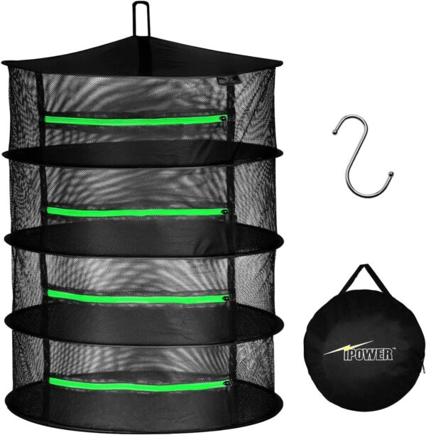 iPower 19-Inch Bud Leaf Bowl Trimmer Twisted Spin Cut for Plant and Flower, Upgraded Gears, Combo with 2ft 4 Layers Hanging Herb Drying Rack Net, Zippered, 4L, 6.5” Gardening Hand Pruner, Yellow - Image 9