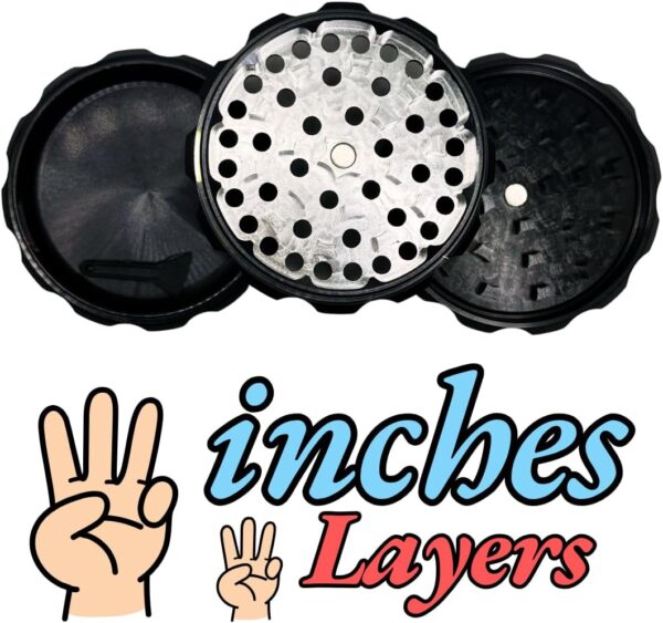 3 Inch herb grinder / 3 layer spice grinder - portable size allows for you to easily grind your herbs at home or on the go. Black Grinder is Aluminum Alloy (Black, 3 Inches) (NO Screen Catcher) - Image 2