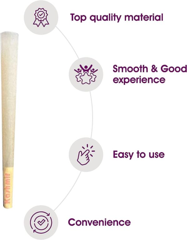 Kashmir 50 ct Organic Rolling Paper Cone King Size, Natural Pre Rolled Cones with Filter Tips, 109mm Organic Natural Fibers Easy to Use Convenient Preroll Cones, Classic Cones Rolling Paper - 50 Pcs - Image 2