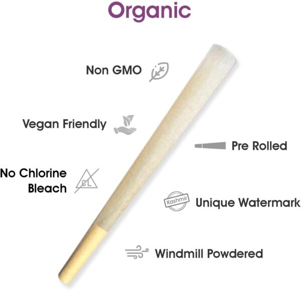 Kashmir 50 ct Organic Rolling Paper Cone King Size, Natural Pre Rolled Cones with Filter Tips, 109mm Organic Natural Fibers Easy to Use Convenient Preroll Cones, Classic Cones Rolling Paper - 50 Pcs - Image 3