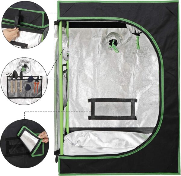 Grow Tent with Observation Window and Floor Tray, Mylar Membrane Hydroponics Reflective Opaque Lightproof Home Grow Room, Plant Growing, Black, 24 "x 24 "x 36" - Image 4