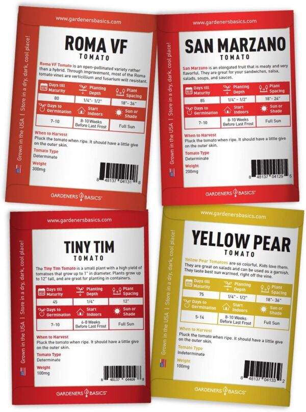 Gardeners Basics, Tomato Seeds for Planting 16 Variety Pack Heirloom Tomato Seeds, Tiny Tim, Cherry Tomato Seeds, Beefsteak Seeds, Roma Tomato Seeds, Determinate and Indeterminate and More, Non GMO - Image 2