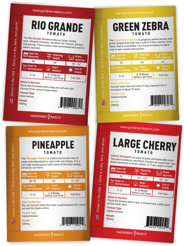 Gardeners Basics, Tomato Seeds for Planting 16 Variety Pack Heirloom Tomato Seeds, Tiny Tim, Cherry Tomato Seeds, Beefsteak Seeds, Roma Tomato Seeds, Determinate and Indeterminate and More, Non GMO - Image 3