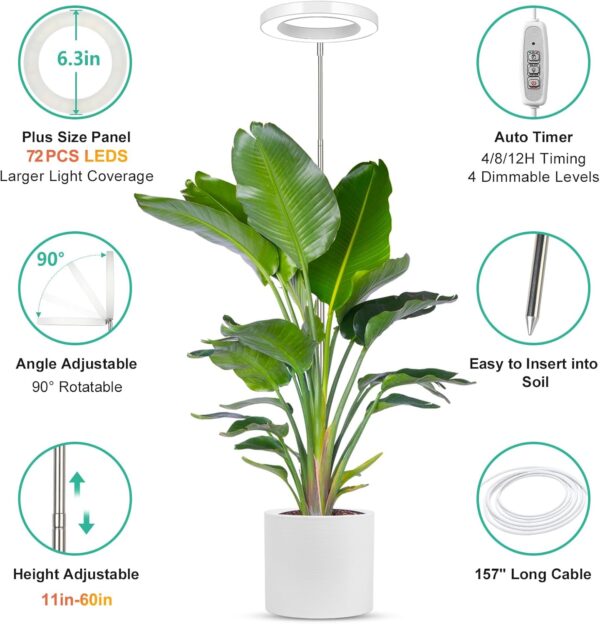 LORDEM Full Spectrum LED Grow Lights, Brightness Adjustable Plant Lamps with Auto On/Off Timer, Height Adjustable Growing Lights for Indoor Plants, Pack of 2 - Image 3