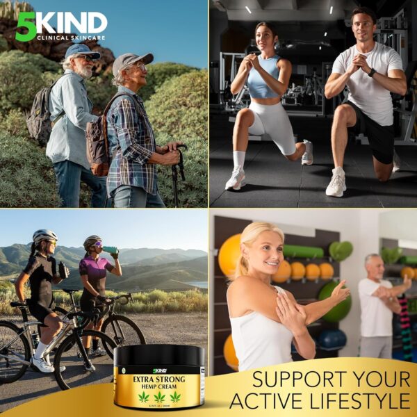 5kind Extra Strong Hemp Cream 6.76 fl oz- Hemp Cream Maximum Strength - Natural Soothing Relief Joint Cream - Muscle Rub for Lower Back, Joints, Neck, Knees & Shoulders - Maximum Strength Hemp Cream - Image 3