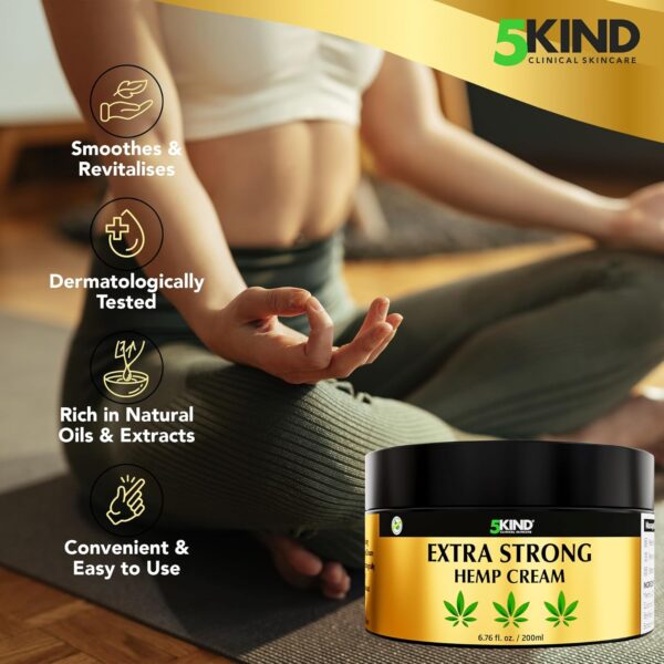 5kind Extra Strong Hemp Cream 6.76 fl oz- Hemp Cream Maximum Strength - Natural Soothing Relief Joint Cream - Muscle Rub for Lower Back, Joints, Neck, Knees & Shoulders - Maximum Strength Hemp Cream - Image 4