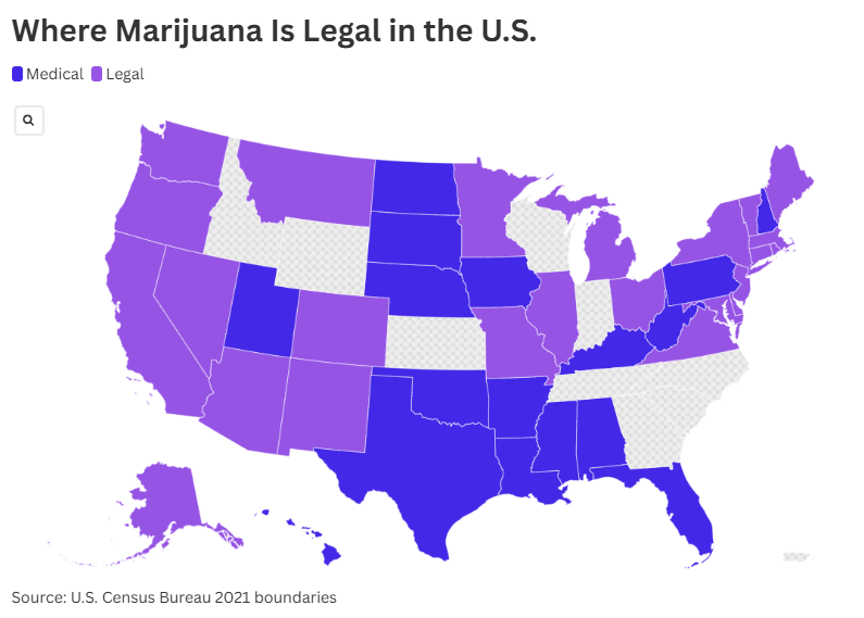 Map Shows Where Marijuana Is Legal as Pennsylvania Bill Moves Forward