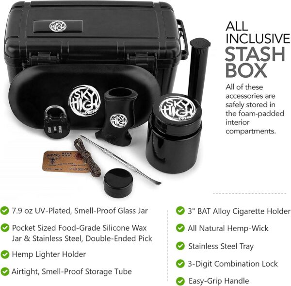 Smell Proof Tobacco Storage Box - ABS Plastic Odor Resistant Container with Easy Grip Handle Portable Case Padded Lock 3 Digit Combination Black - Image 2