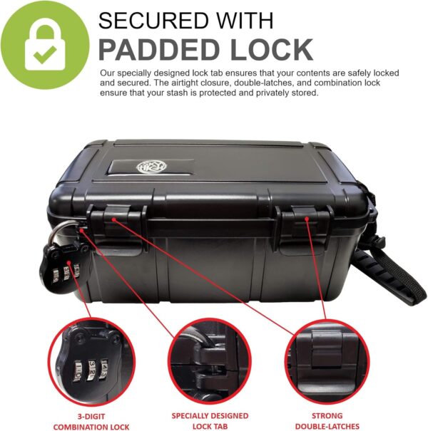Smell Proof Tobacco Storage Box - ABS Plastic Odor Resistant Container with Easy Grip Handle Portable Case Padded Lock 3 Digit Combination Black - Image 4