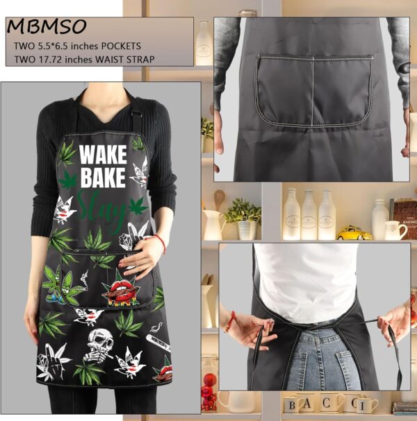 MBMSO Weed Chef Apron Weed Lovers Gifts Funny Pot Smoker Gifts Weed Stoner Apron Wake Bake Slay Kitchen Apron Marijuana Gift - Image 3