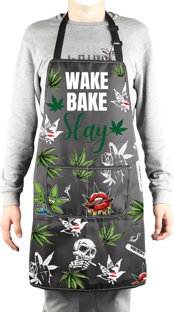 MBMSO Weed Chef Apron Weed Lovers Gifts Funny Pot Smoker Gifts Weed Stoner Apron Wake Bake Slay Kitchen Apron Marijuana Gift - Image 4