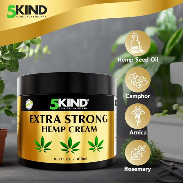 5kind Extra Strong Hemp Cream 10.1 fl oz - Maximum Strength - Natural Soothing Relief Joint Cream - Muscle Rub for Lower Back, Joints, Neck, Knees & Shoulders - Image 2