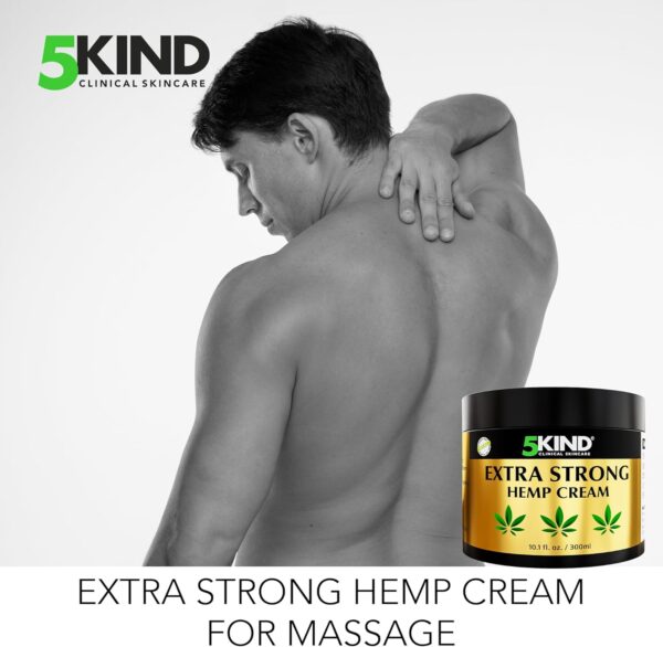 5kind Extra Strong Hemp Cream 10.1 fl oz - Maximum Strength - Natural Soothing Relief Joint Cream - Muscle Rub for Lower Back, Joints, Neck, Knees & Shoulders - Image 3