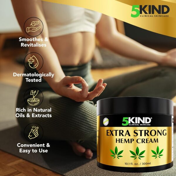 5kind Extra Strong Hemp Cream 10.1 fl oz - Maximum Strength - Natural Soothing Relief Joint Cream - Muscle Rub for Lower Back, Joints, Neck, Knees & Shoulders - Image 4
