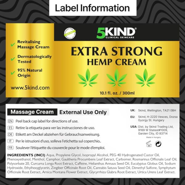 5kind Extra Strong Hemp Cream 10.1 fl oz - Maximum Strength - Natural Soothing Relief Joint Cream - Muscle Rub for Lower Back, Joints, Neck, Knees & Shoulders - Image 9