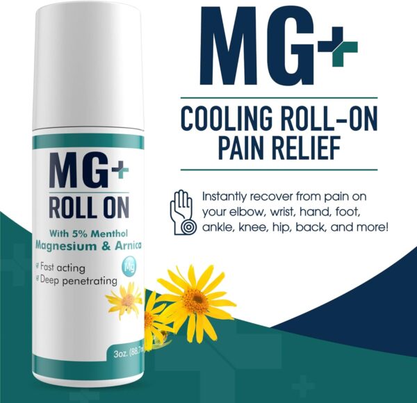 MARS WELLNESS MG+ Cooling Roll on Pain Relief (3 oz) – Fast Acting Arnica Roll on 5% Menthol Magnesium & Arnica – Penetrating Menthol RollOn Topical Pain Relief, Aches, Sore Muscle Pain - Image 2