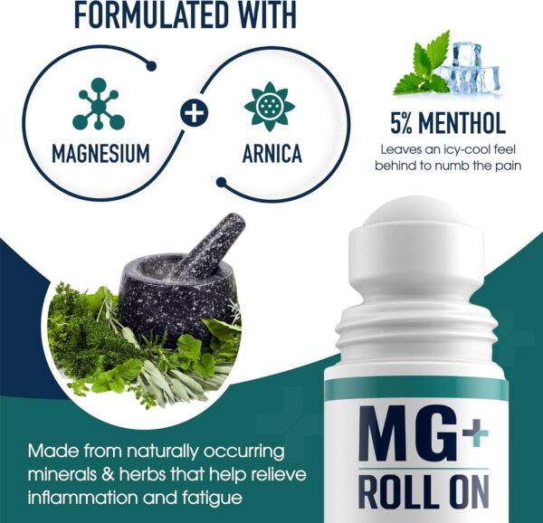 MARS WELLNESS MG+ Cooling Roll on Pain Relief (3 oz) – Fast Acting Arnica Roll on 5% Menthol Magnesium & Arnica – Penetrating Menthol RollOn Topical Pain Relief, Aches, Sore Muscle Pain - Image 3