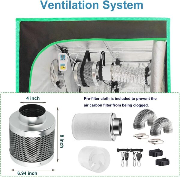 Grow Tent Kit Complete System High Reflective Mylar Indoor Grow Tent Hydroponics Growing Tent with Full Spectrum LED Grow Light Observation Window, Ventilation Fan,Carbon Filter (32" x32" x 63") - Image 3